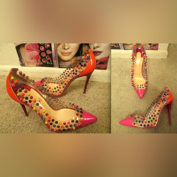 HOT Christian Louboutin Pink Spike Me Candy Multi Color Studded PVP Pump $1,350! - Picture 4 of 12